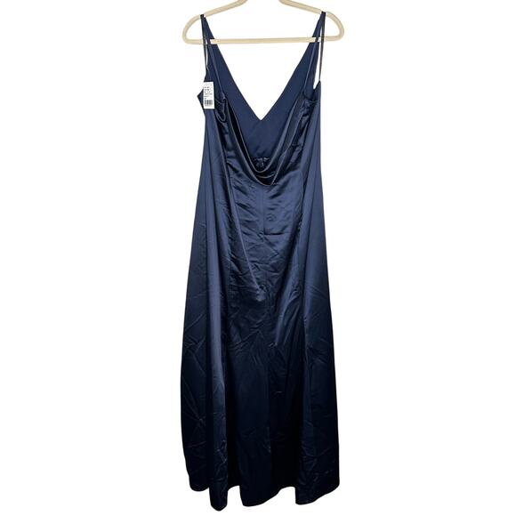 After Six NWT Blue Draped Cowl-Back Princess Line Dress Front Slit Formal 18 - Picture 4 of 8